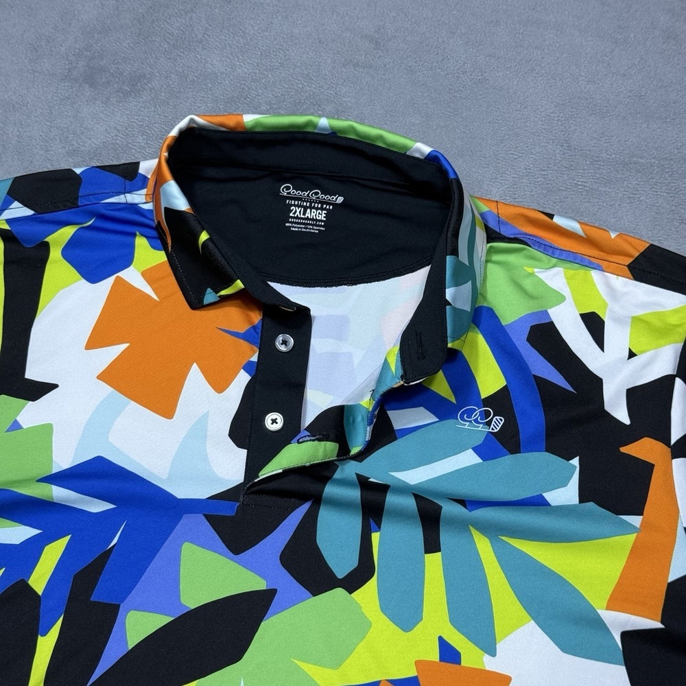 Good Good Golf Polo Shirt Mens XXL Bright Floral Abstract Loud Performance Dad